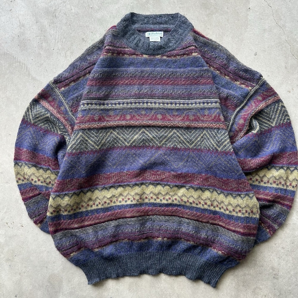 Vintage Van Driver Alpaca Wool Coogi Style Knit Fisherman Coastal Sweater Size L